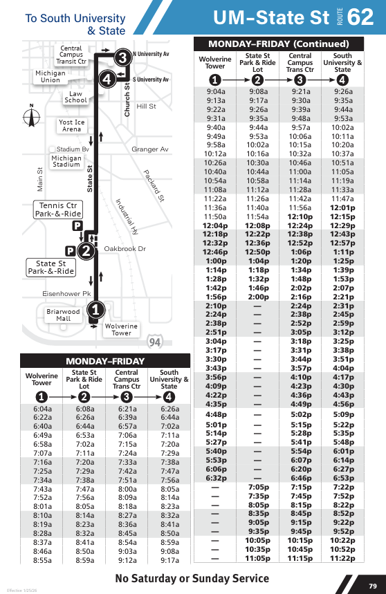 Page 79 of AAATA Ride Guide with updated State St bus routes